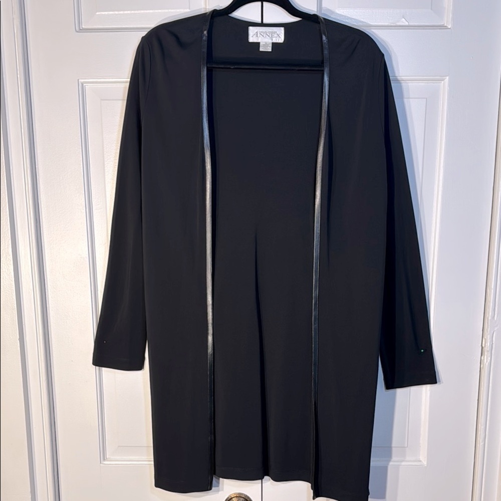 Vintage Casual Corner Elegant Open Front Black Cardigan/Topper Longer Length